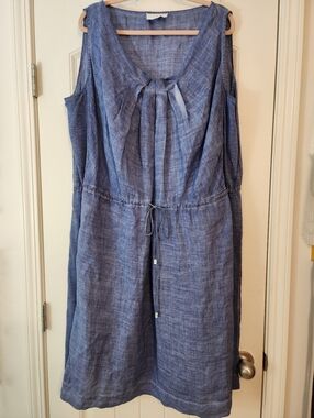 Voyage By Marina Rinaldi Italy Sleeveless Chambray Elastic Tie-waist Fits 2X